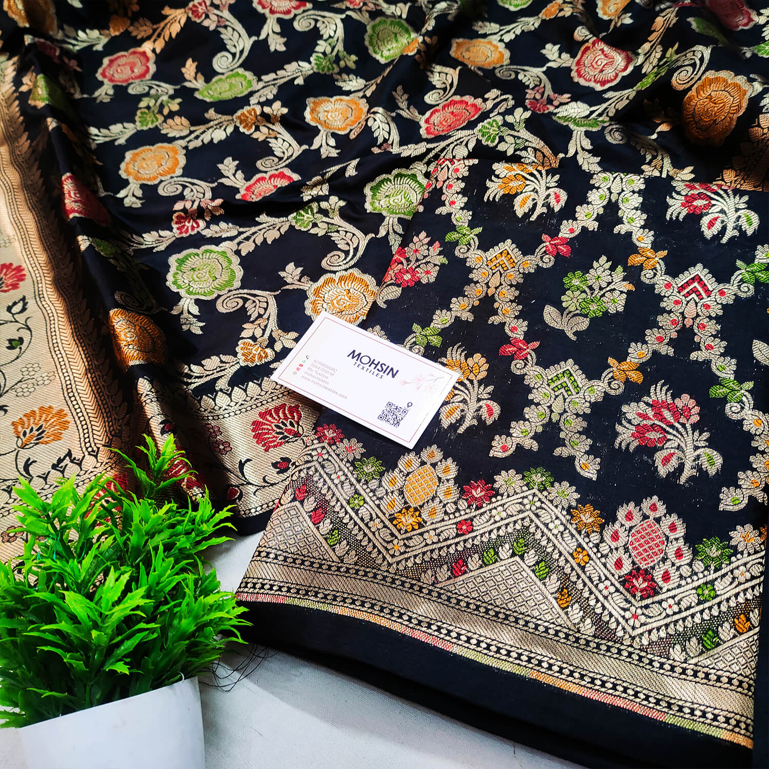 Black Meenakari Katan Silk Banarasi Suit