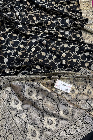 Black Vardhman Jaal Katan Silk Banarasi Saree