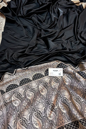 Black Zari Border Katan Silk Banarasi Saree