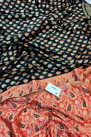 Black and Red Resham Zari Silky Banarasi Saree