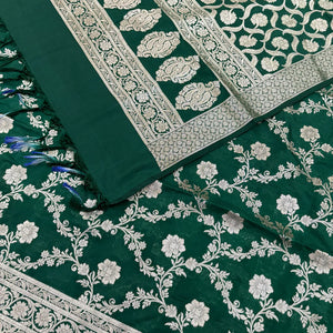Bottle Green Kashmiri Jaal Katan Silk Banarasi Suit