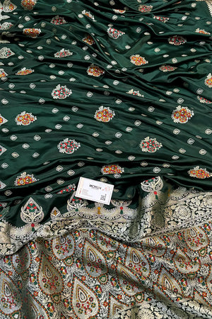 Bottle Green Pangi Buti Katan Silk Banarasi Saree