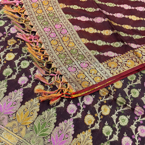 Brown Sindhuri Phool Resham Silk Banarasi Suit