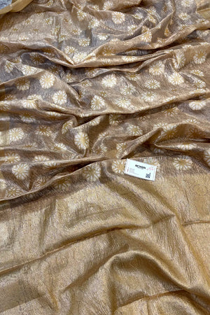 Copper Golden Zari Crush Tissue Silk Banarasi Saree