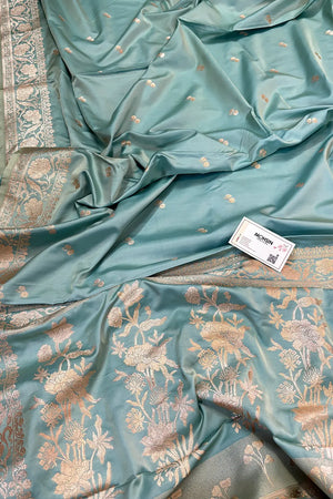 Firozi Babu Buti Katan Silk Banarasi Saree