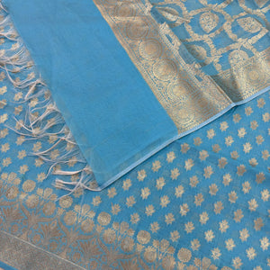Firozi Golden Zari Resham Silk Banarasi Suit