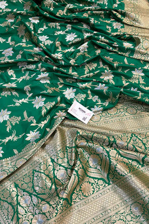 Green Jasmine Jaal Katan Silk Banarasi Saree