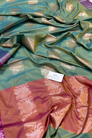 Green and Mustard Gulaboo Banarasi Silk Saree