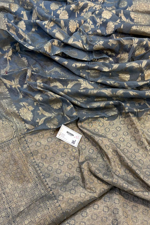 Grey Shahi Jaal Chanderi Silk Banarasi Saree