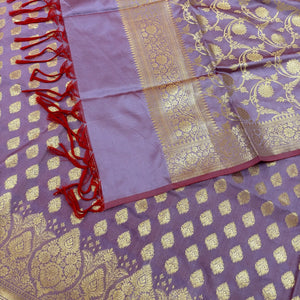 Lavender Singhasan Buti Satin Silk Banarasi Suit