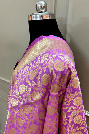 Light Pink Golden Zari Katan Silk Banarasi Dupatta