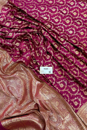 Magenta Dragon Jaal Katan Silk Banarasi Saree