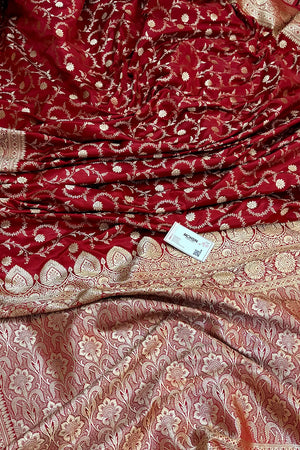 Maroon Eragon Jaal Katan Silk Banarasi Saree