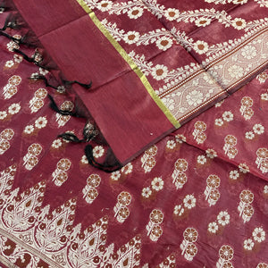 Maroon Fan Flower Banarasi Silk Suit