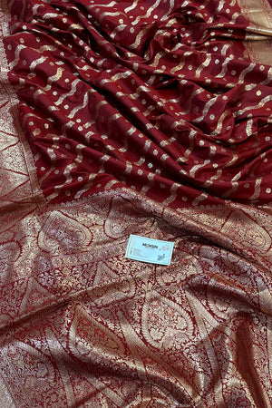 Maroon Golden Zari Katan Silk Banarasi Saree