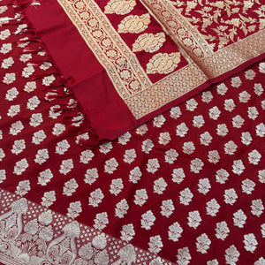 Maroon Golden Zari Katan Silk Banarasi Suit