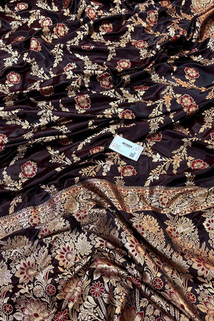 Maroon Henna Jaal Katan Silk Banarasi Saree