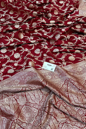 Maroon Laabela Jaal Katan Silk Banarasi Saree