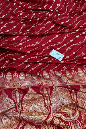 Maroon Sunehri Lehar Katan Silk Banarasi Saree
