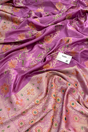 Mauve Shakahari Jaal Georgette Silk Banarasi Saree