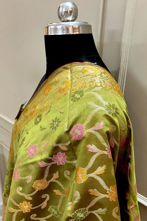 Mehendi Zari Meena Cotton Silk Banarasi Dupatta