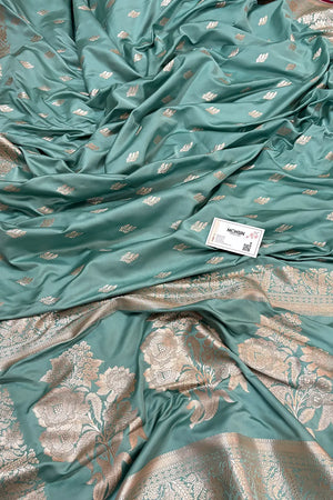 Mint Green Aatari Buti Katan Silk Banarasi Saree