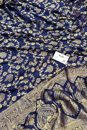 Navy Blue Golden Zari Georgette Silk Banarasi Saree