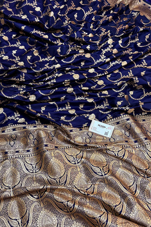 Navy Blue Kanchan Bel Katan Silk Banarasi Saree