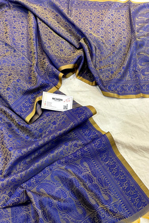 Navy Blue Resham Zari Silk Banarasi Stole