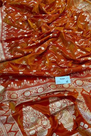 Orange Floranza Katan Silk Banarasi Saree