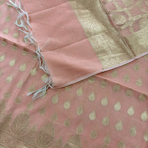 Peach Golden Zari Banarasi Silk Suit