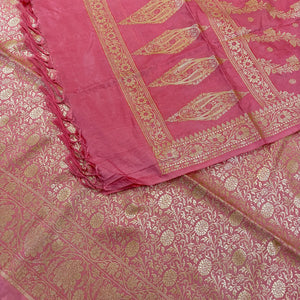 Baby Pink Golden Zari Katan Silk Banarasi Suit