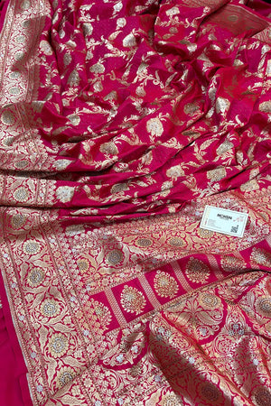 Pink Miracle Jaal Siroski Work Katan Silk Banarasi Saree