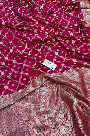 Pink Qaidi Buti Katan Silk Banarasi Saree