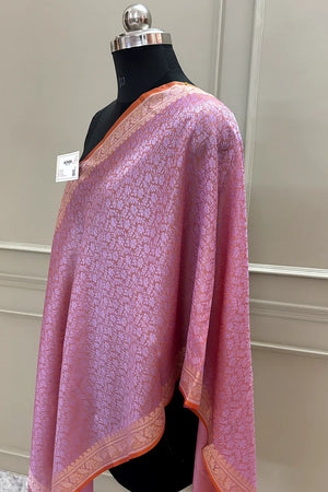 Pink Resham Zari Silk Banarasi Stole