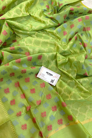 Pista Golden Zari Banarasi Silk Dupatta