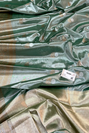 Pista Golden Zari Tissue Silk Banarasi Saree