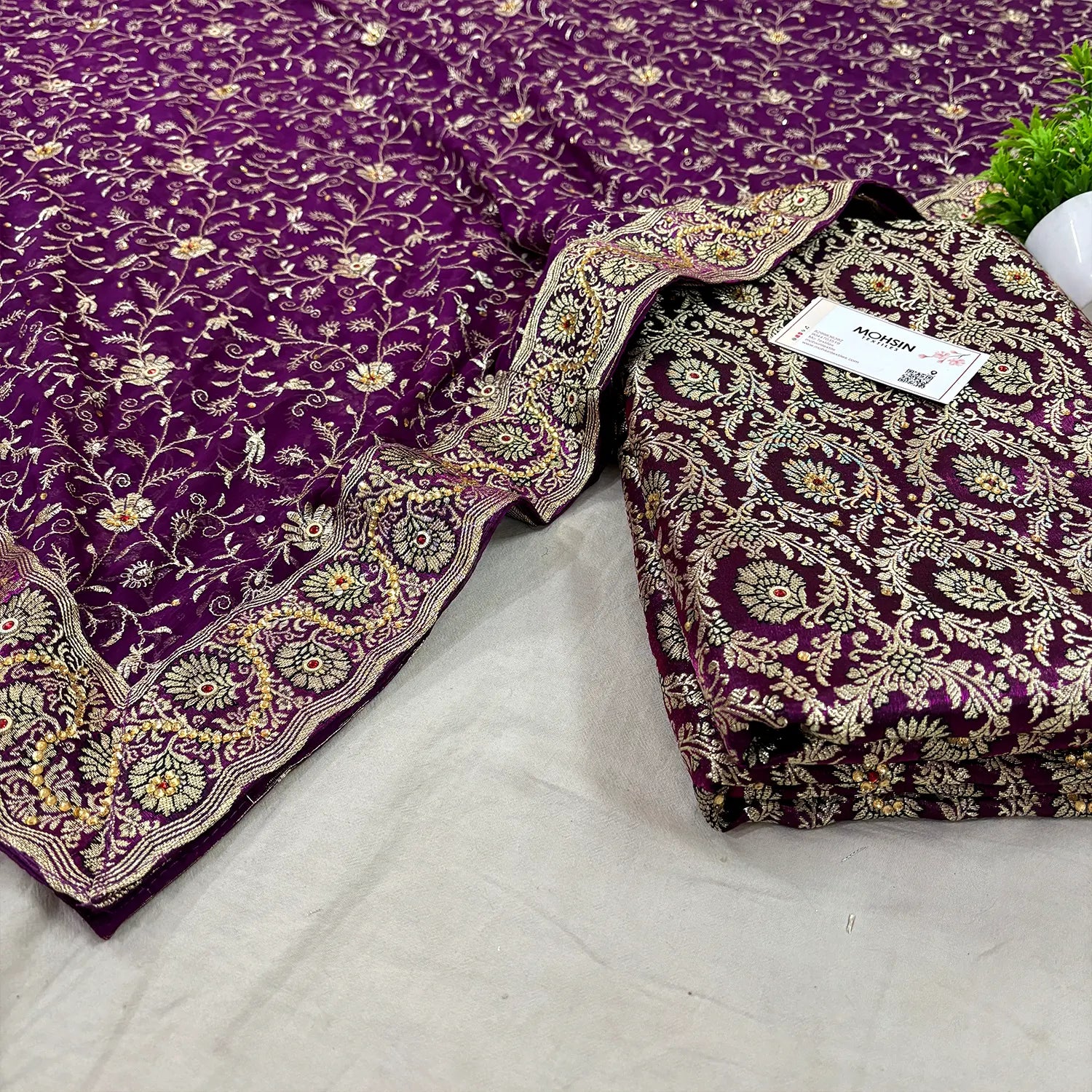 Purple Chiragha Jaal Stone Work Kimkhab Silk Banarasi Gharara