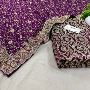 Purple Chiragha Jaal Stone Work Kimkhab Silk Banarasi Gharara