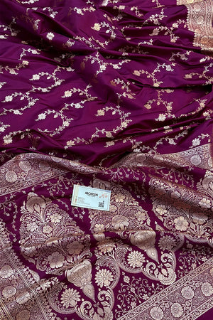 Purple Jhadi Jaal Katan Silk Banarasi Saree