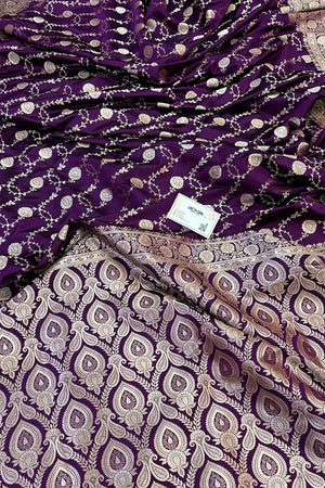 Purple Ropeway Jaal Katan Silk Banarasi Saree