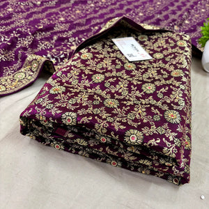 Purple Stone Work Kimkhab Silk Banarasi Gharara