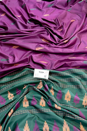 Purple and Bottle Green Resham Zari Banarasi Silk Saree