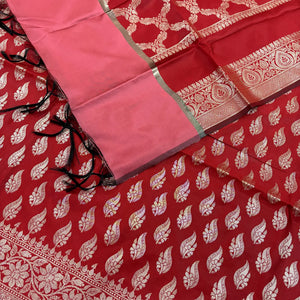 Red Agnipath Buti Satin Silk Banarasi Suit