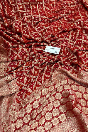 Red Bandhej Georgette Silk Banarasi Saree