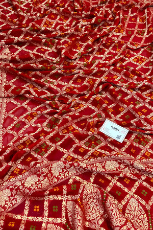 Red Golden Zari Georgette Silk Banarasi Saree