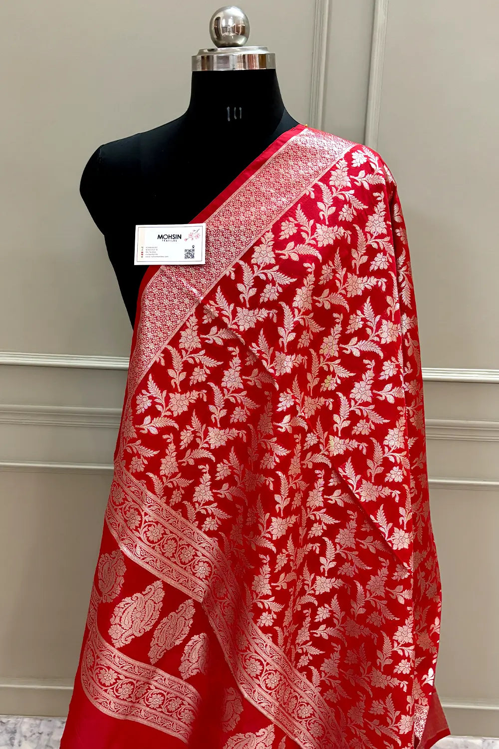 Red Golden Zari Katan Silk Banarasi Dupatta
