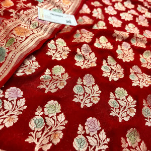 Red Hand Brush Handloom Georgette Silk Banarasi Suit