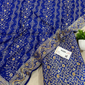 Royal Blue Stone Work Kimkhab Silk Banarasi Gharara