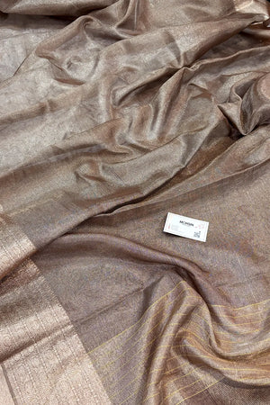 Rust Golden Zari Tissue Silk Banarasi Saree